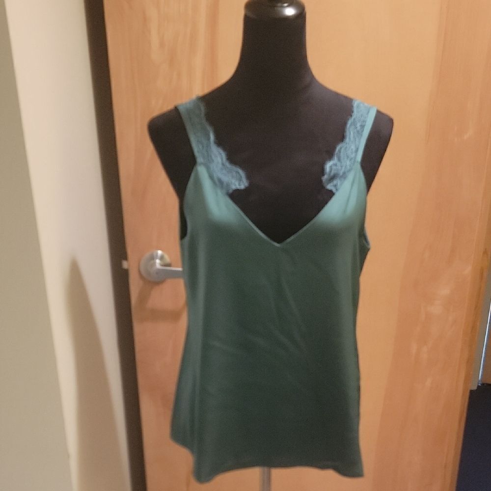 Viemme Elegant Teal Lace Trim Women's Top Made In Italy Sz Med
